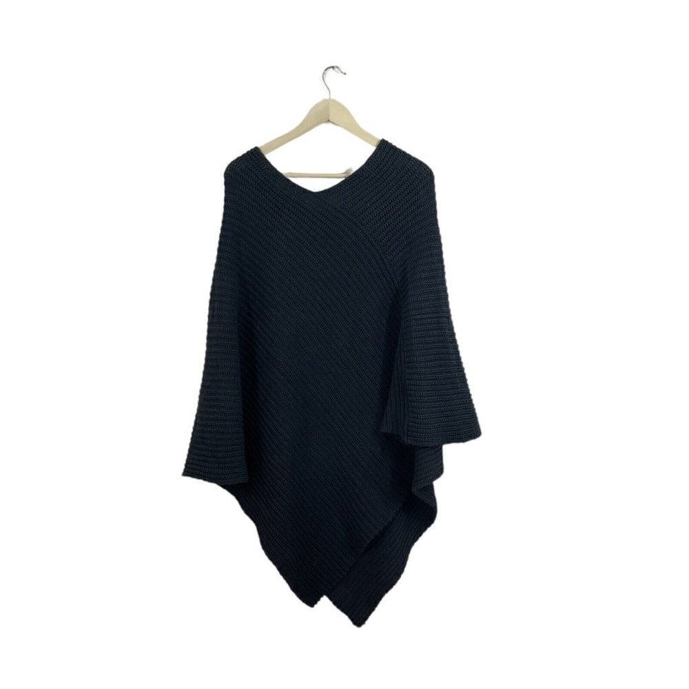 Love Your Melon Poncho Gray Cotton USA Sweater Knit One Size Boho Shawl Womens